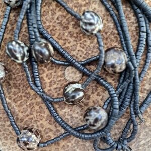 Rare, Long Vintage Multiple Strand Coconut Shell Heishi Beads/Kukui Nut Necklace